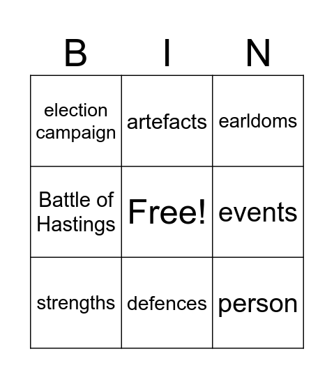 Middle Ages Bingo Card