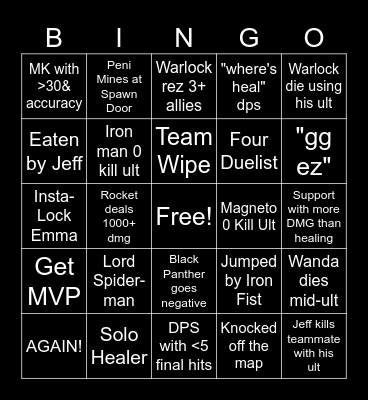 Marvel RIvals BIngo Card