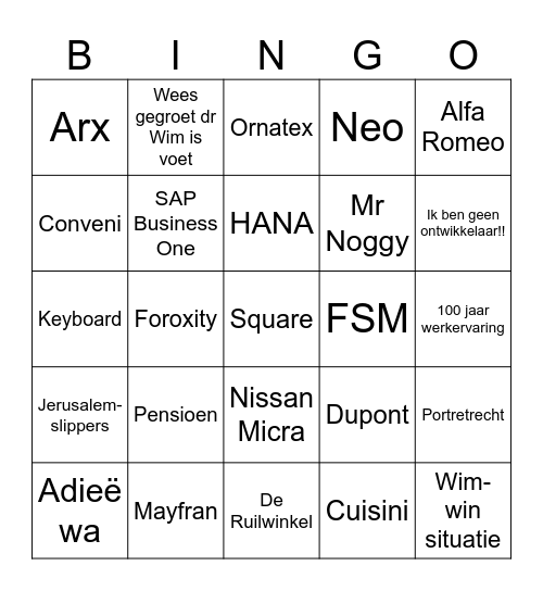 Adieë Wim! Bingo Card