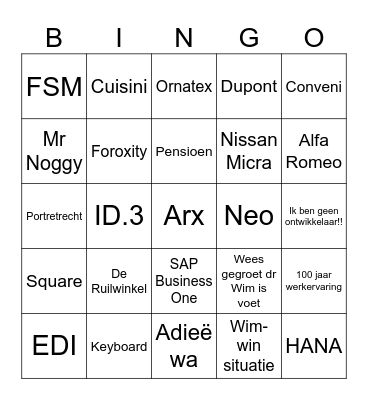 Adieë Wim! Bingo Card