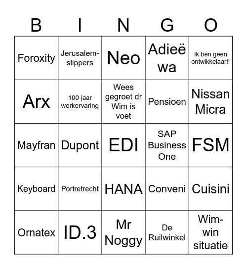 Adieë Wim! Bingo Card