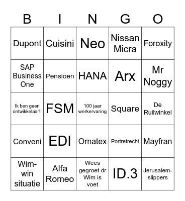 Adieë Wim! Bingo Card