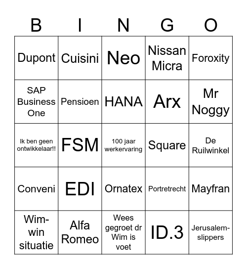 Adieë Wim! Bingo Card