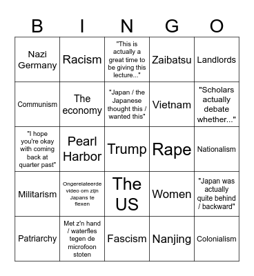 Modern history bingo Card