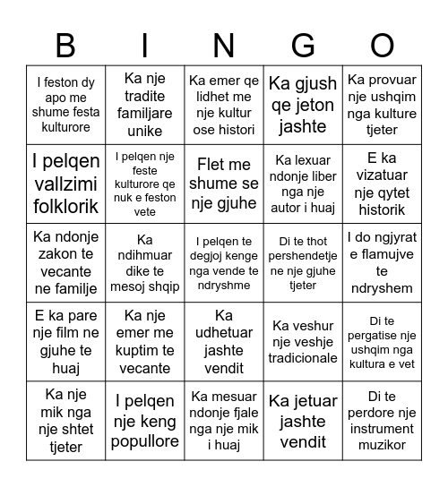 BINGO E DIVERSITETIT Bingo Card