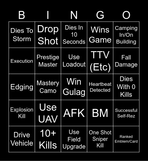 Warzone2025 Bingo Card
