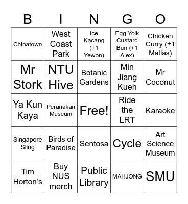 Last Days in Singapore Bingo Card