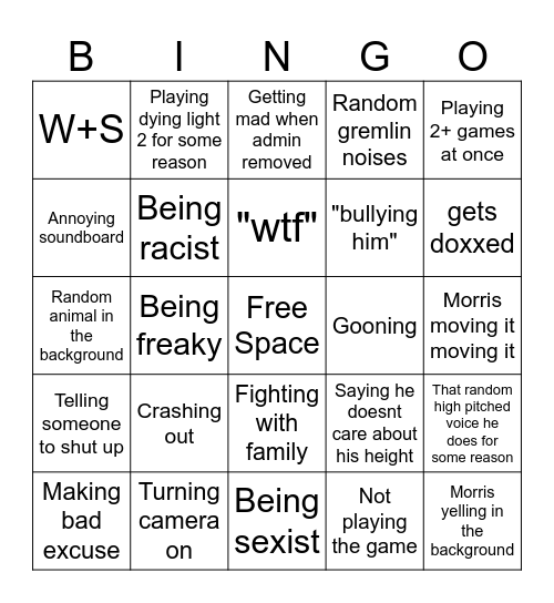 tartface999 bingo board Bingo Card