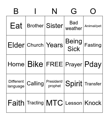 Missionary Bingo Card