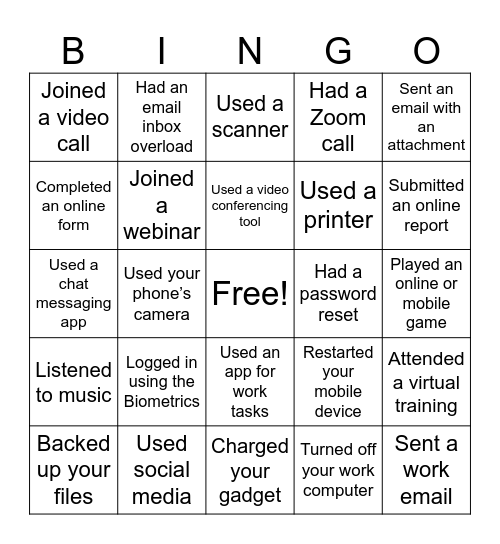 Tech Bingo! Bingo Card