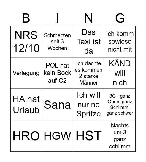 Rettungsbingo Card