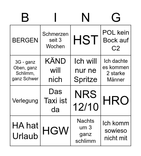 Rettungsbingo Card