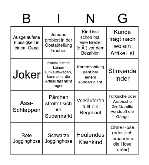 Einkaufen Bingo Card