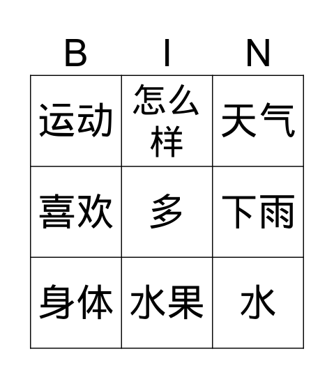 S12 Bingo Card