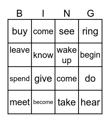 Irregular Verbs Bingo Card