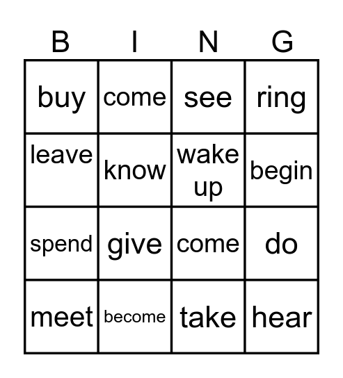 Irregular Verbs Bingo Card