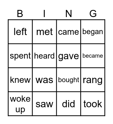Irregular verbs  Bingo Card