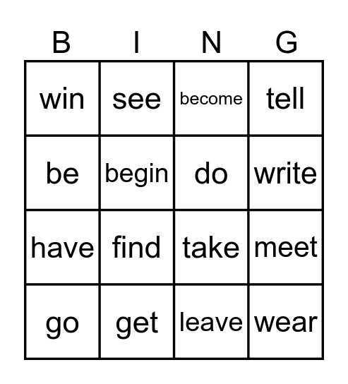 Irregular Verbs  Bingo GIA1+ Bingo Card