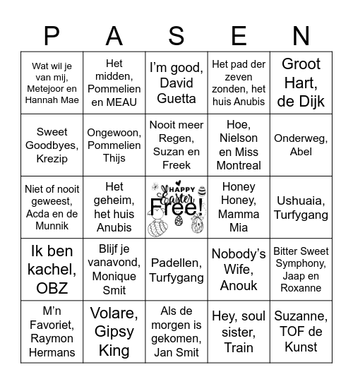 Muziek Bingo Card