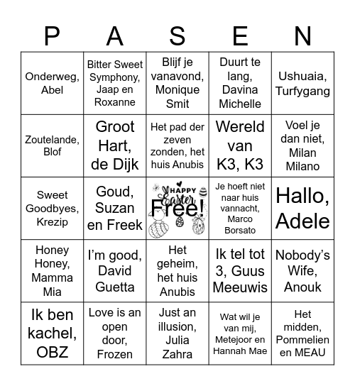 Muziek Bingo Card