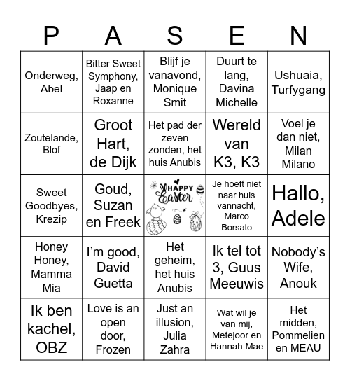 Muziek Bingo Card