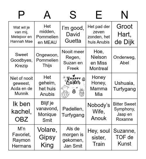 Muziek Bingo Card