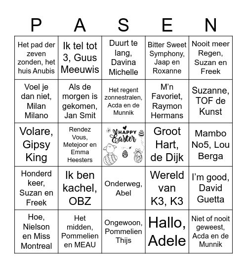 Muziek Bingo Card