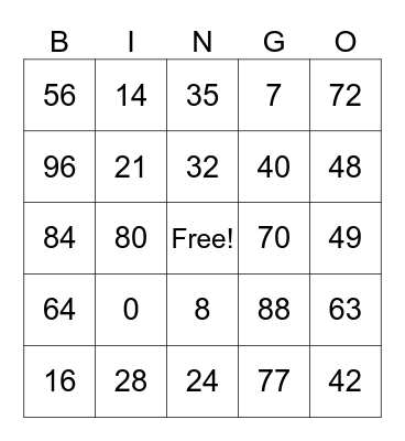 7 & 8's Multiplication Bingo Card