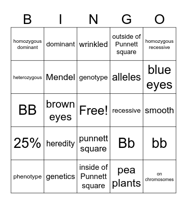 Heredity Bingo Card