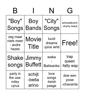 Music Bingo Card