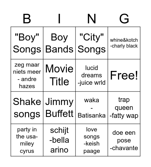 Music Bingo Card