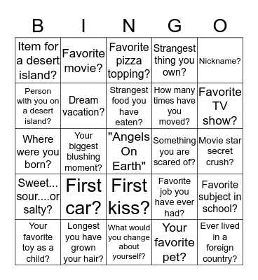 Know Your Angels Bingo Card