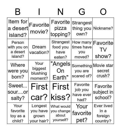 Know Your Angels Bingo Card