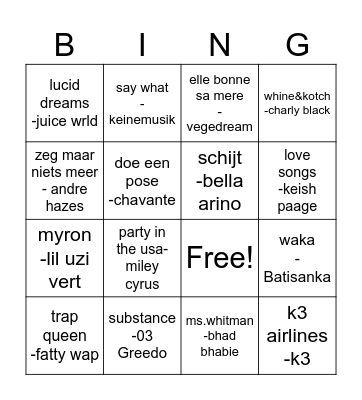 Music Bingo Card