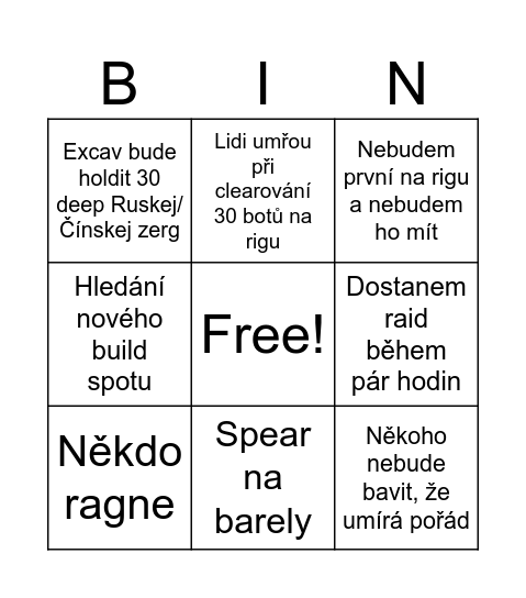FRČ medium wipe progression Bingo Card