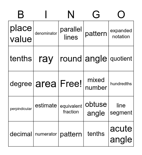 STAAR Math Bingo Card