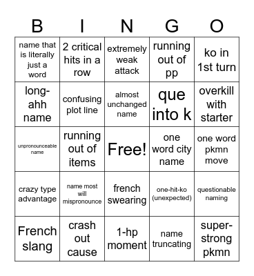 pokemonrougefeu Bingo Card