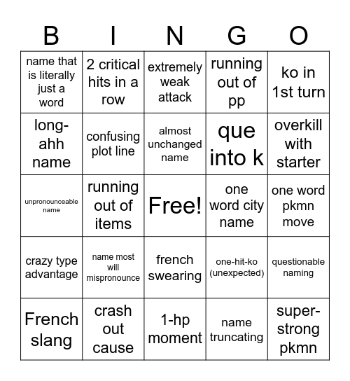 pokemonrougefeu Bingo Card