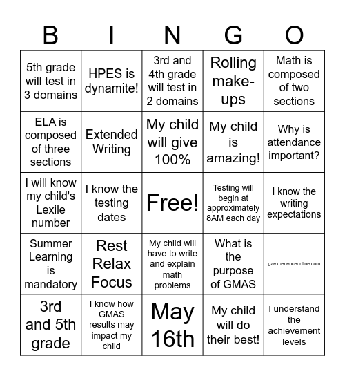 Milestone Bingo Card