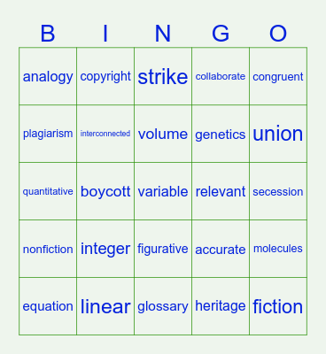 8th Grade Vocabulary (jh) Bingo Card