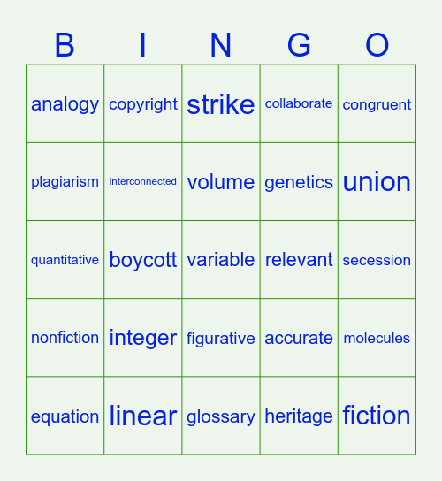 8th Grade Vocabulary (jh) Bingo Card