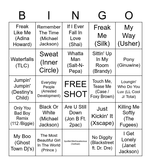 Pinney's Cheers R&B Bingo Card