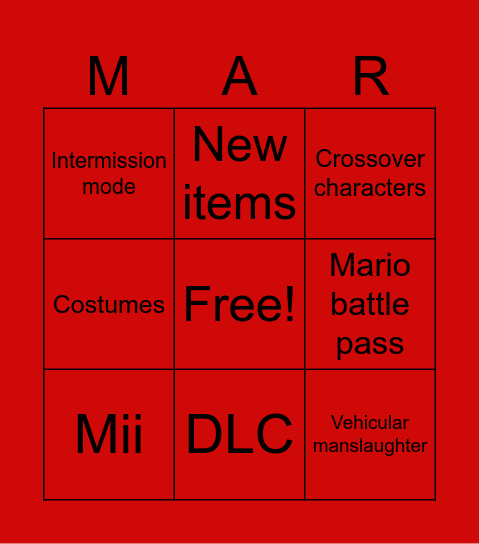 Mario Kart Tour Bingo Card