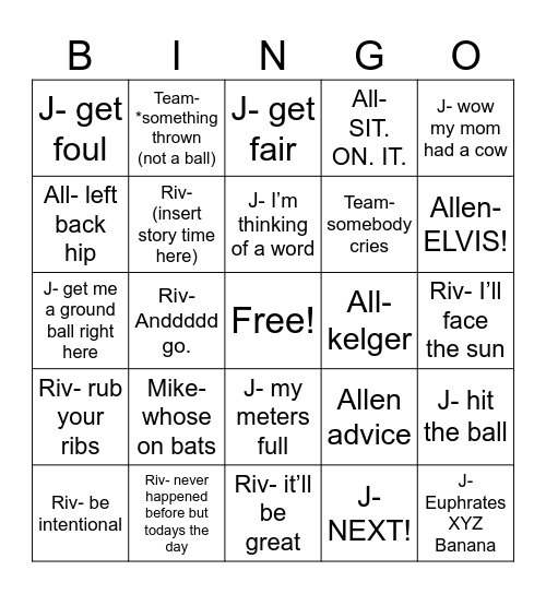 SOFTBALL BINGO Card