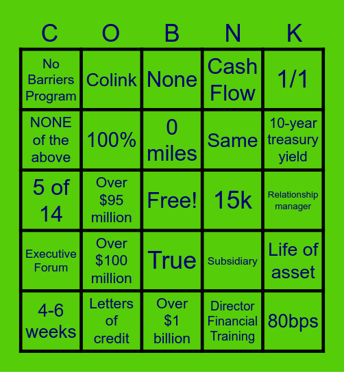 CoBank BINGO!!!! Bingo Card