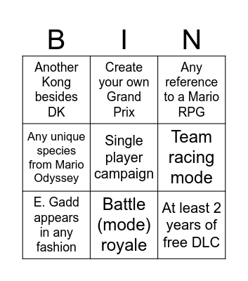 Mario Kart Direct Bingo Card