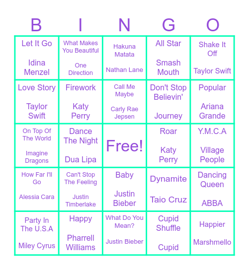 Game Day- Music Bingo Card