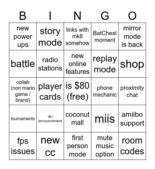 mario kart bingle Bingo Card