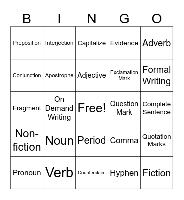 ELA Bingo Card