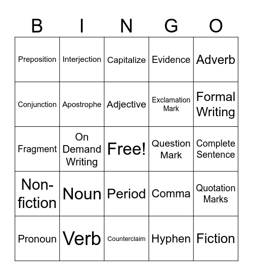 ELA Bingo Card